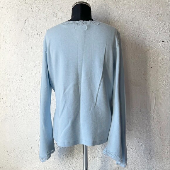 Express Light Blue Lace Trim V Neck Long Sleeve Stretch Knit Shirt - Women's XL - Picture 4 of 6
